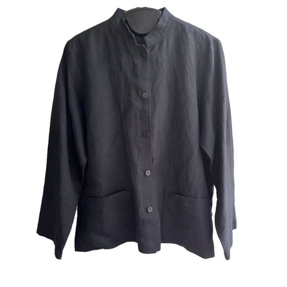 Eileen Fisher Linen Black Jacket Boxy Fit Cropped Length Front Pockets, Size Mp - Picture 4 of 16